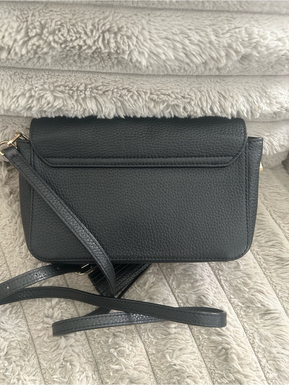 Tory Burch McGraw Fold Over Black Leather Tassel Crossbody Bag - Picture 2 of 4